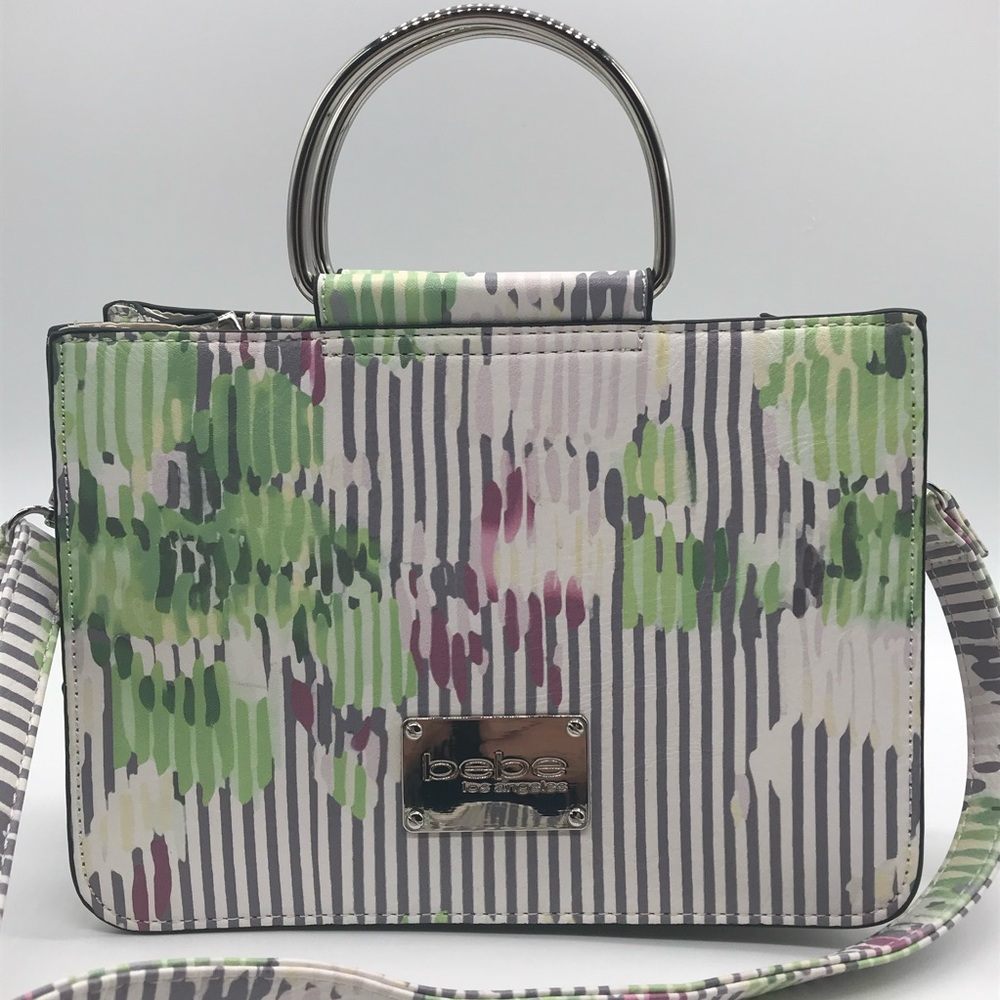 Bebe Ramie Purse Floral Satchel crossbody & hand bag in one
